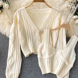 miss mosa by akanksha Alamode By Akanksha WomenBeige Cyra Premium Woolen Crop Sweater Set-picture-33