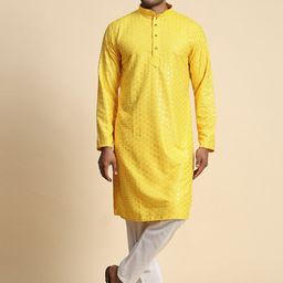 Pro-Ethic STYLE DEVELOPER Floral Embroidered Sequinned Pure Cotton Kurta With Pyjamas-picture-17