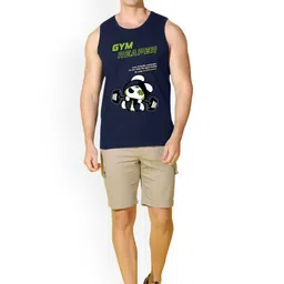 SLOWLORIS Pack Of 2 Printed Combed Cotton Gym Vests VSL26 CMB(CHS MUSTARD)(GYM NAVY) image 3