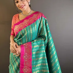 ELITE WEAVES Floral Woven Design Zari Banarasi Saree image 2