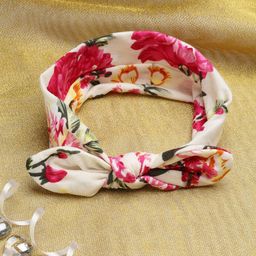 Babymoon Girls White & Pink Printed Bow Knot Headband-picture-16