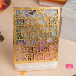 HOMEARTE Gold Toned Gayatri Mantra Agate Tealight Candle Holder With Marble Base-image-13