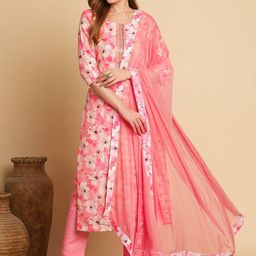 GoSriKi Women Floral Printed Regular Mirror Work Kurta with Trousers & With Dupatta-picture-17