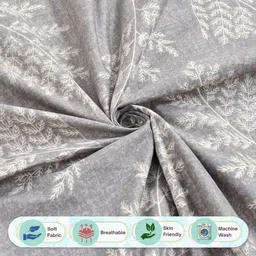 Myntra Elegant Homes Grey & White Leaf Printed 300 TC King Bedsheet with 2 Pillow Covers image 3