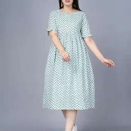 Asifarheen Women Floral Printed Pure Cotton Fit and Flare Midi Dress-picture-31