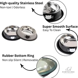 pawpourri Anti Skid ,Non-Slip Cat Feeding Bowl for Kitten and pets Stainless Steel Pet Bowl & Bottle image 5