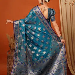SILKWEAR Ethnic Motifs Zari Organza Banarasi Saree image 2