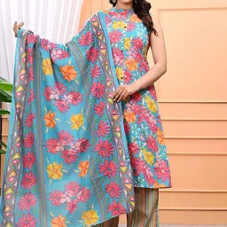 RAJPUTANA CAMISA Floral Printed Pure Cotton Straight Kurta With Palazzos And Dupatta-picture-30