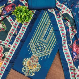 LeeliPeeri Designer Ethnic Motifs Printed Sequinned Chinon Unstitched Dress Material image 2