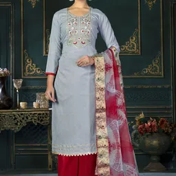 SHADOW & SAINING Embroidered Mirror Work Pure Cotton Semi-Stitched Dress Material-picture-27
