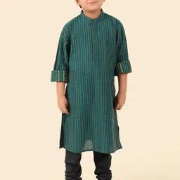 Fabindia Boys Geometric Embroidered Thread Work Mandarin Collar Cotton Straight Kurta-picture-13