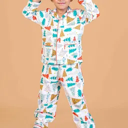 nature nook kids Nature Nook Girls Conversational Printed Shirt Collar Pure Cotton Shirt With Pyjamas-picture-14