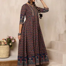 GULMOHAR JAIPUR Floral Printed Mirror Work Pure Cotton Anarkali Kurta & Palazzo & Dupatta image 2