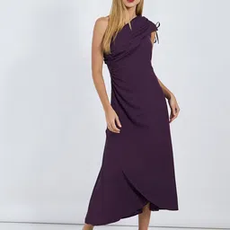 Styli Women Solid One Shoulder A-Line Maxi Dress-image-37