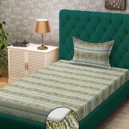 KLOTTHE Green Floral Cotton Single Bedsheets-picture-29