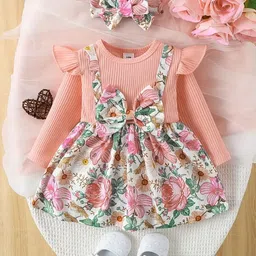 YK Girls Floral Printed Round Neck Short Sleeves A-Line Dress-image-52