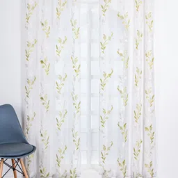 Parda Online White & Green Set of 2 Ethnic Motifs Sheer Window Curtain image 4
