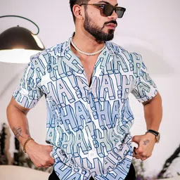 Foomer Typography Printed Spread Collar Standard Cotton Casual Shirt-picture-28