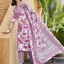 SKYLEE Women Floral Printed Regular Kurta with Trousers & Dupatta image 5