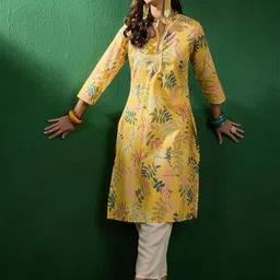 InWeave Women Quirky Dyed Cold-Shoulder Sleeves Mirror Work Kurta image 5