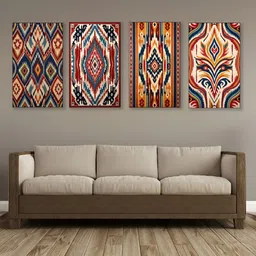 nestroots Blue & Red 4 Pieces Vibrant Tribal Canvas Wall Art-image-63