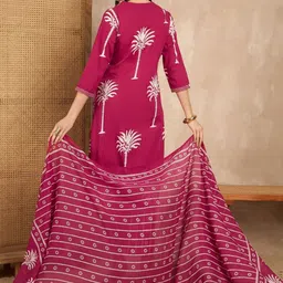 CHETI Women Ethnic Motifs Printed Regular Mirror Work Pure Cotton Kurta Set With Dupatta image 5