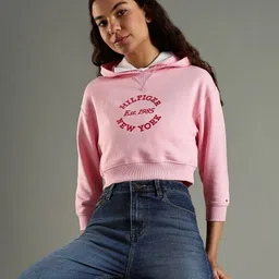 Tommy Hilfiger Eroupe Women Printed Hooded Cotton Crop Sweatshirt-image-24
