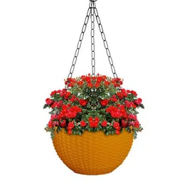 Kuber Industries Orange 1 Pieces Hanging Alstroemeria Anthurium Artificial Plant image 3