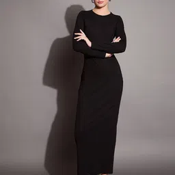 SASSAFRAS BASICS Solid Round neck Bodycon Maxi Dress-image-84