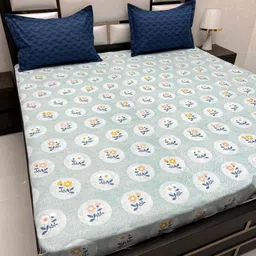 Pure Decor Leisure Fur Blue Floral 240 TC Cotton King Bedsheet With 2 Pillow Covers-image-77