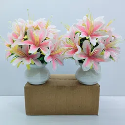 adirsa Artificial PINK Lily Flower | Faux Flower Plant for Home Office Decor Pink, White Lily Artificial Flower with Pot-picture-22