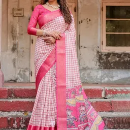 ALMAARI FASHION Checked Tussar Silk Banarasi Saree-picture-23