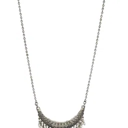 VEDAJ Silver-Plated Artificial Stones Studded Oxidized Long Necklace And Earrings image 3