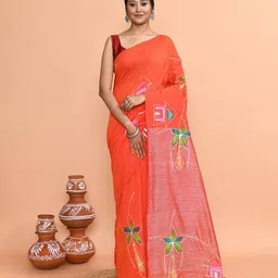 SPRISH Floral Pure Cotton Khadi Saree image 1