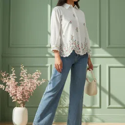 zummer Women Regular Fit Self Design Spread Collar Casual Shirt image 3