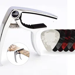 sls music Pin Remover Guitar Capo & 5 Picks Combo (Silver) Standard-picture-19