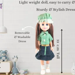ladli Cute Skult Girl Doll Toy with Moveable Arms Beautiful Dress, With Cap image 3