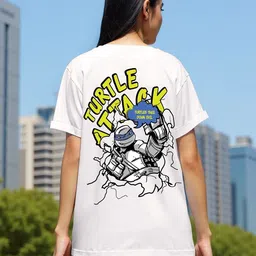 bewakoof Ninja Turtle Women Graphic Print Round Neck Pure Cotton White T-Shirt-picture-13