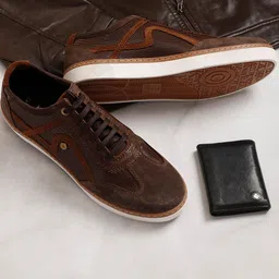EZOK Men Brown Leather Sneakers-image-72
