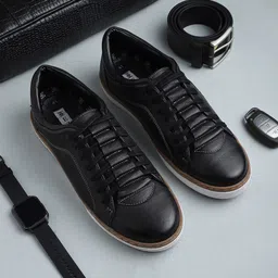 EZOK Men Black Leather Slip-On Sneakers-picture-21