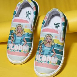Kids Ville Girls Barbie Printed Round Toe Comfort Insole Canvas Slip-On Sneakers-picture-10