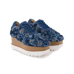 Anaar Women Textured Round Toe Lightweight Textile Heeled Sneakers-image-6