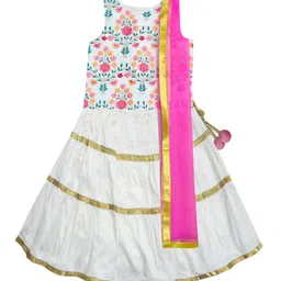 A.T.U.N. Girls Cream-Coloured & Pink Ready to Wear Lehenga & Blouse With Net Dupatta-picture-39