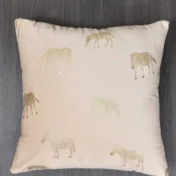 Clasiko Cream-Coloured & Gold-Toned Set of 3 Zebra Velvet Square Cushion Covers-image-22