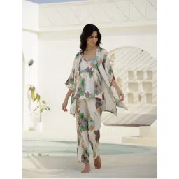 SAY Women Cream Satin Top With Shrug And Pyjama (Pack of 3)-picture-23