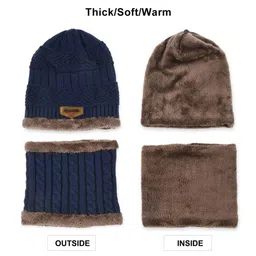 TEEMOODS Men Self Design Woollen Beanie Cap With Neck Warmer image 3