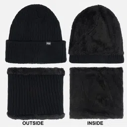 iSWEVEN Black Caps with Neck Warmer 2 In1 Beanie image 3