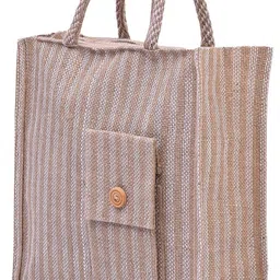 homestic Jute Lining Front Pocket Grocery Bag with Handle|Medium|Brown Grocery Bag image 3