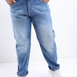 HIGHLANDER Men Plus Size Slim Fit Low Distress Light Fade Stretchable Jeans image 1
