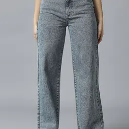 The Roadster Lifestyle Co Women Pure Cotton High Rise Wide Leg Jeans-image-60